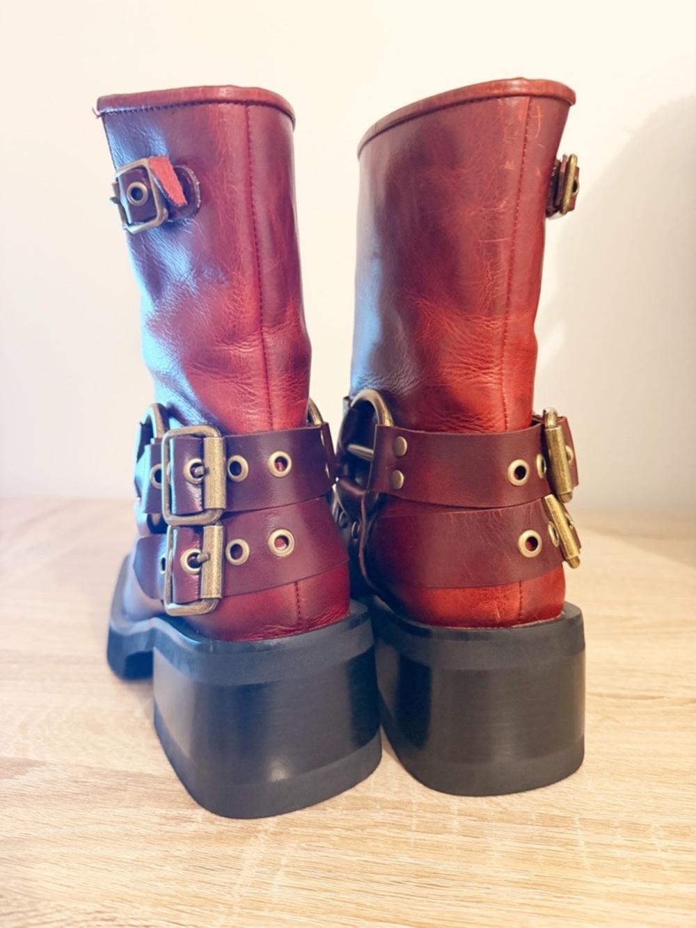 NEW Free People Jeffrey Campbell Lights Out Moto Boot Leather Maroon Size 7 * - Picture 6 of 11